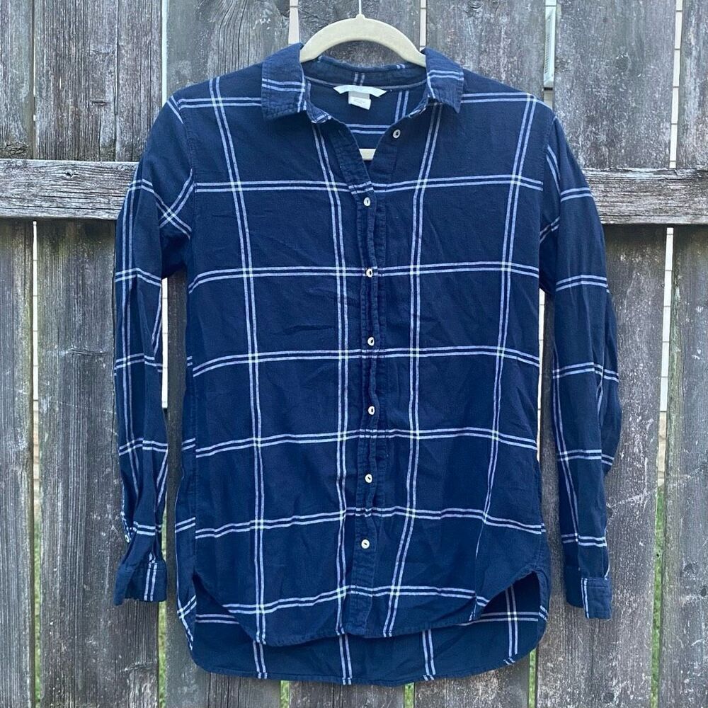 H&M Navy Window Pane Plaid Button Down stop | 2